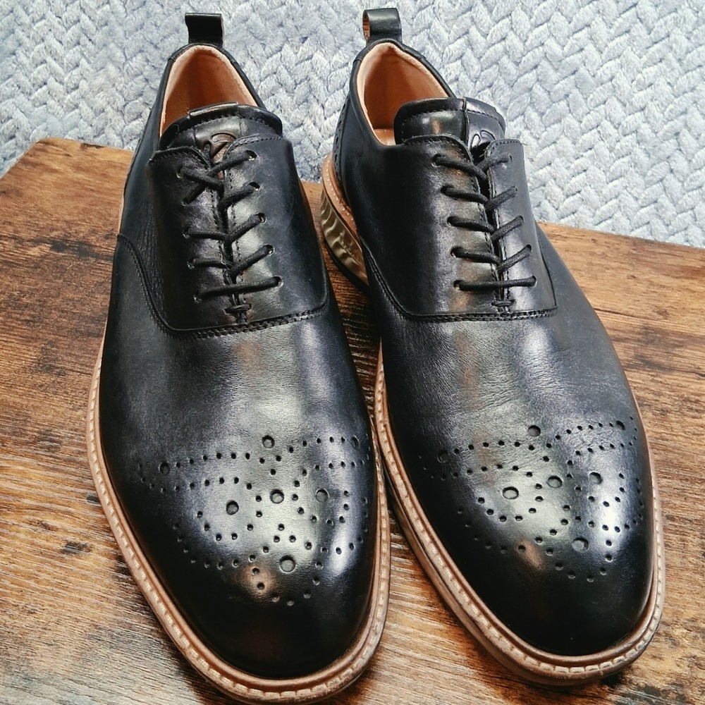 Ecco ST.1 Hybrid Lite Brogue Oxford Black Leather Shoes 836844 Mens 10-10.5